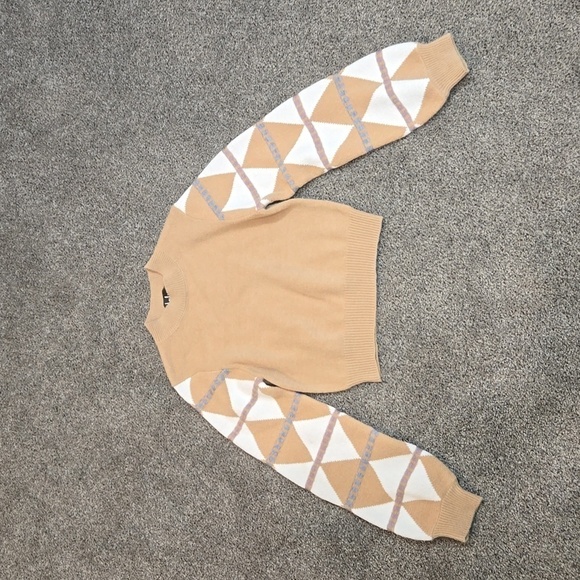 Lulus Women Tan Multi Knit Sweater Balloon Sleeves Crop Sweater sz S - Picture 3 of 8